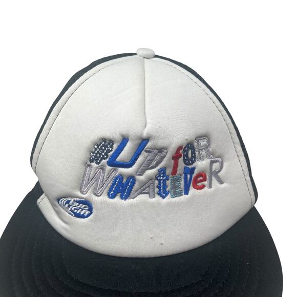 Bud Light #UpForWhatever Snapback Trucker Hat White Black Mesh Cap Beer Promo - Picture 9 of 14